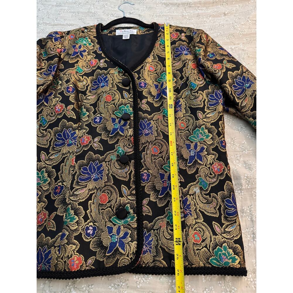 Talbots Kathryn Conover Metallic Gold Brocade Floral Evening Jacket Blazer 14 - Picture 5 of 7